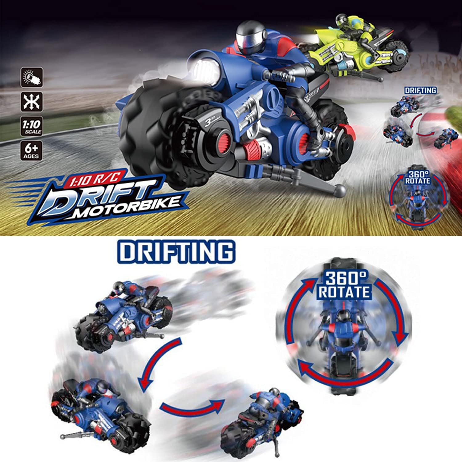Liberty Imports Vehículo de carreras de bicicleta de deriva con control remoto de motocicleta RC de 2.4Ghz – 110 RC ciclón de alta velocidad y