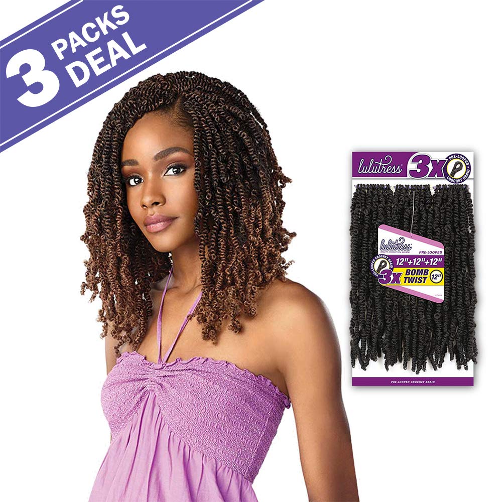 Sensationnel Hair – Trenzas de ganchillo Lulutress 3X Bomb Twist de 12 pulgadas (paquete de 3, 2)