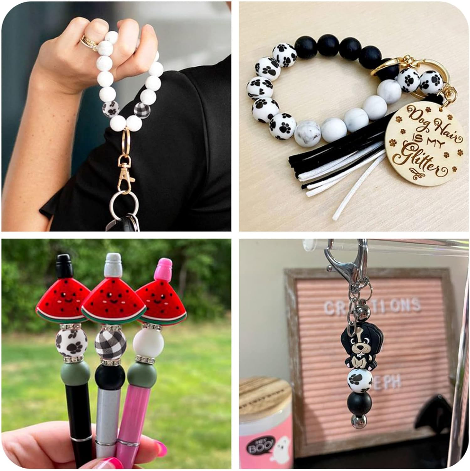 Mega Pet 78 cuentas de silicona de 6 estilos, bolas redondas de silicona espaciadoras para bricolaje, collares, pulseras, llaveros, agujeros para