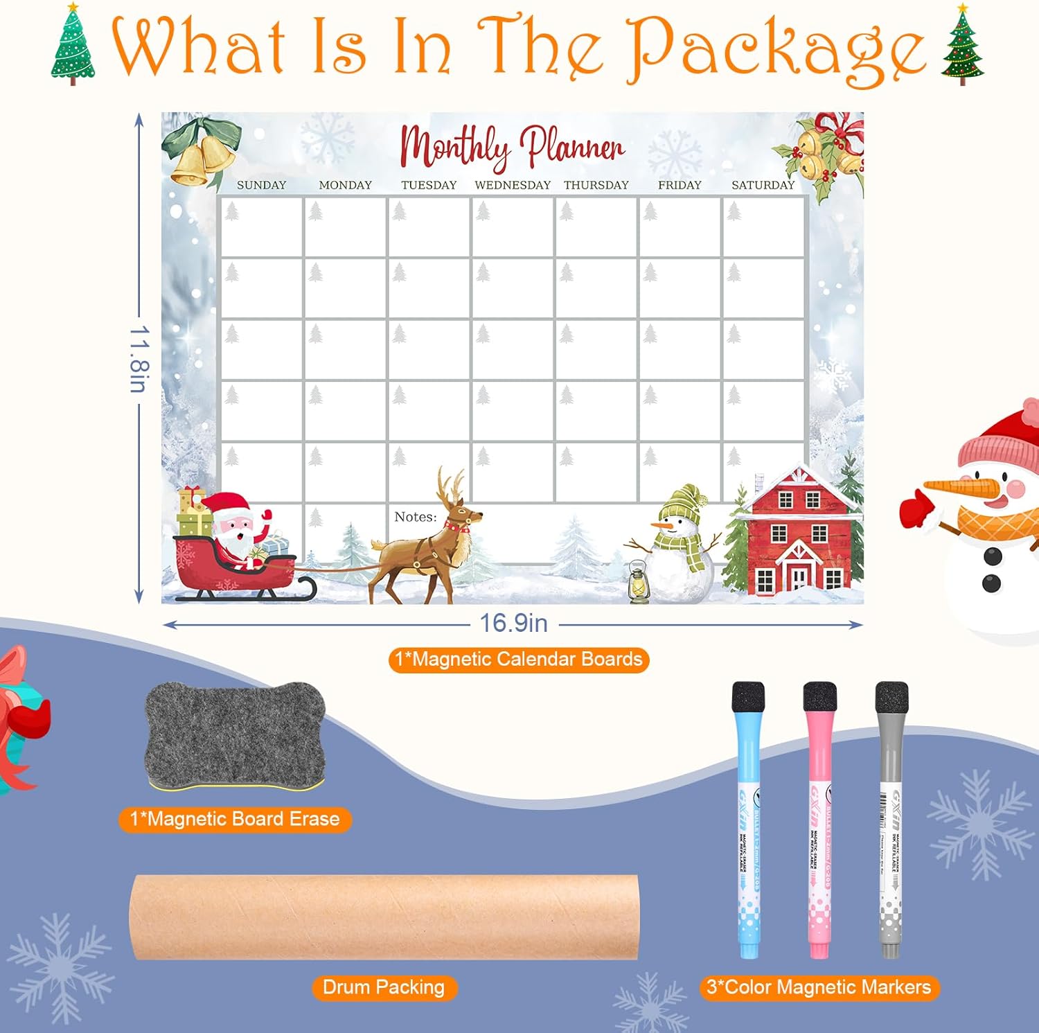 YoeeJob Calendario magnético para nevera, juego de pizarra de borrado en seco de 17 x 12 pulgadas para refrigerador, calendario mensual magnético,