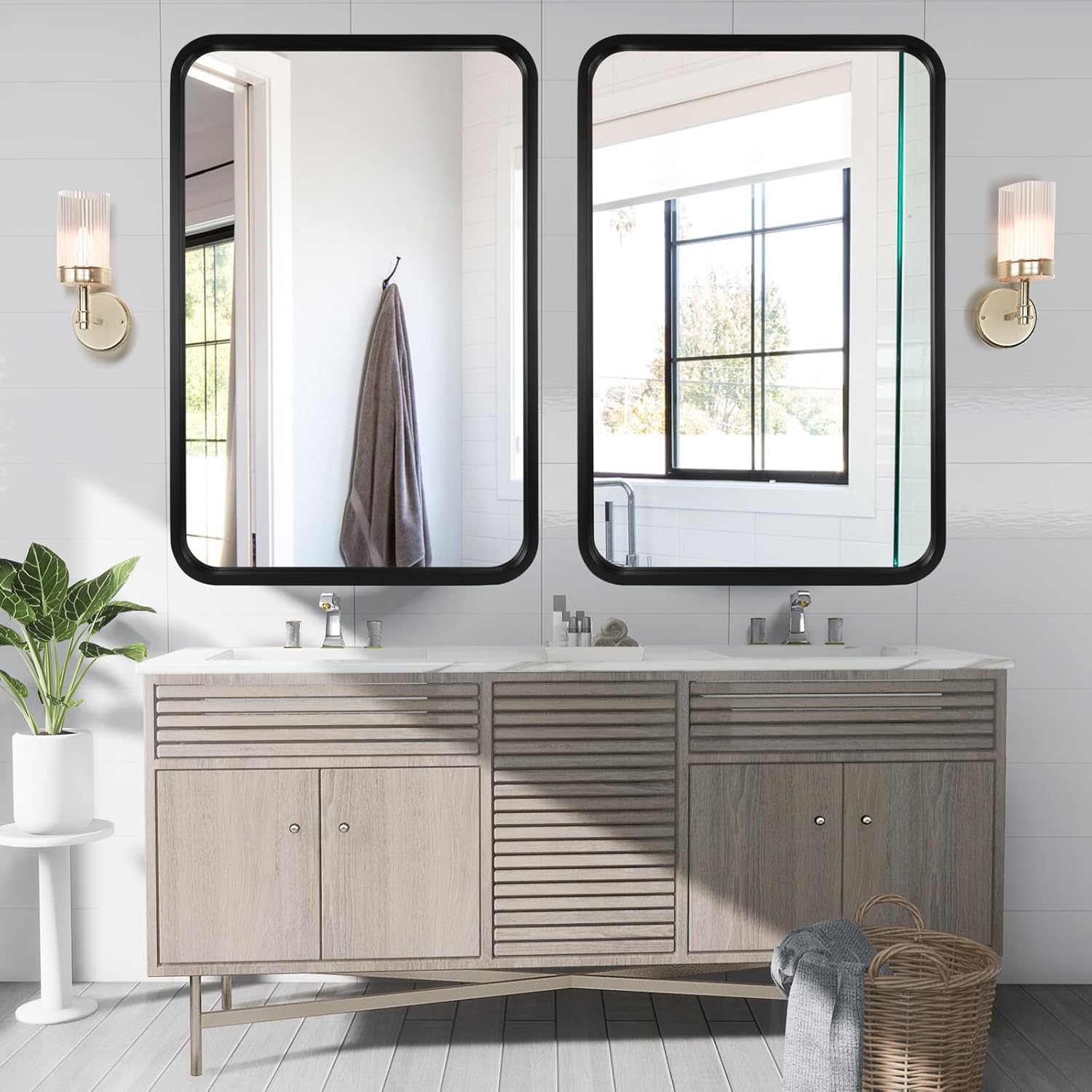 WallBeyond Espejo de madera de 24 x 36 pulgadas para baño, espejo de pared con marco de madera, espejo rectangular montado en la pared para tocador