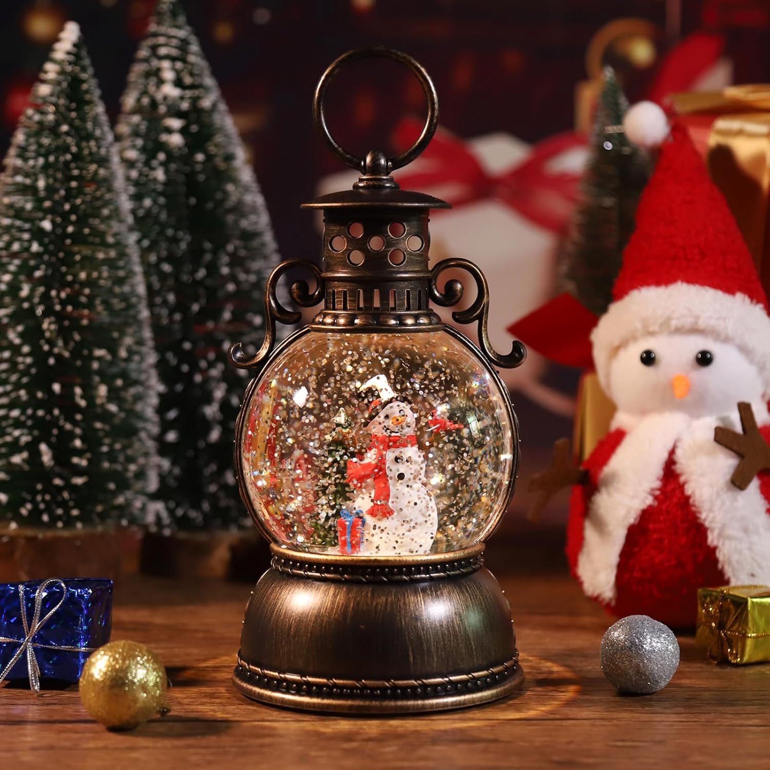 Globos de nieve de Navidad, caja de música de Navidad brillante, árbol de Navidad con 8 canciones, funciona con USB y funciona con pilas, faroles de