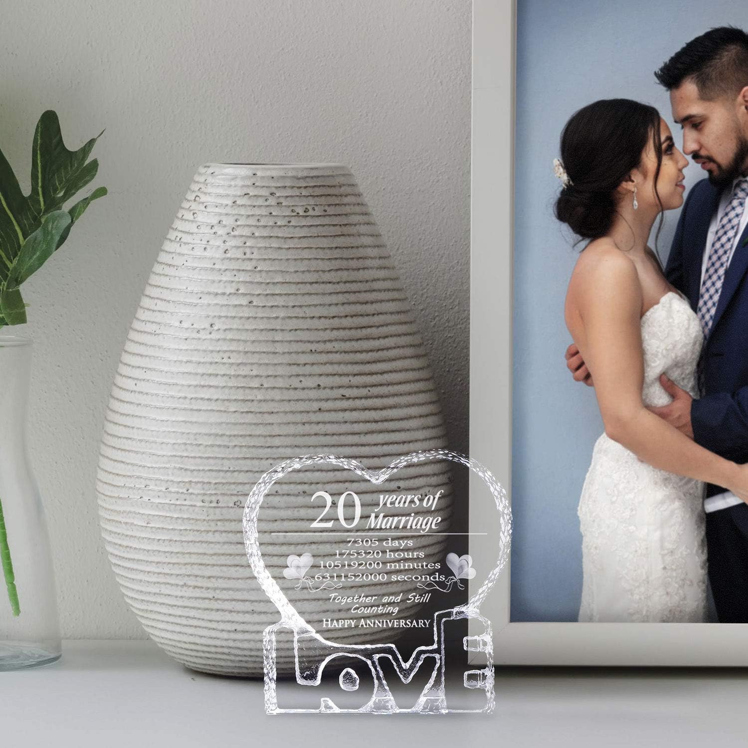 YWHL Escultura de cristal para el 20 aniversario de boda, regalos de recuerdo para su esposa, novia, él, esposo (20 años)