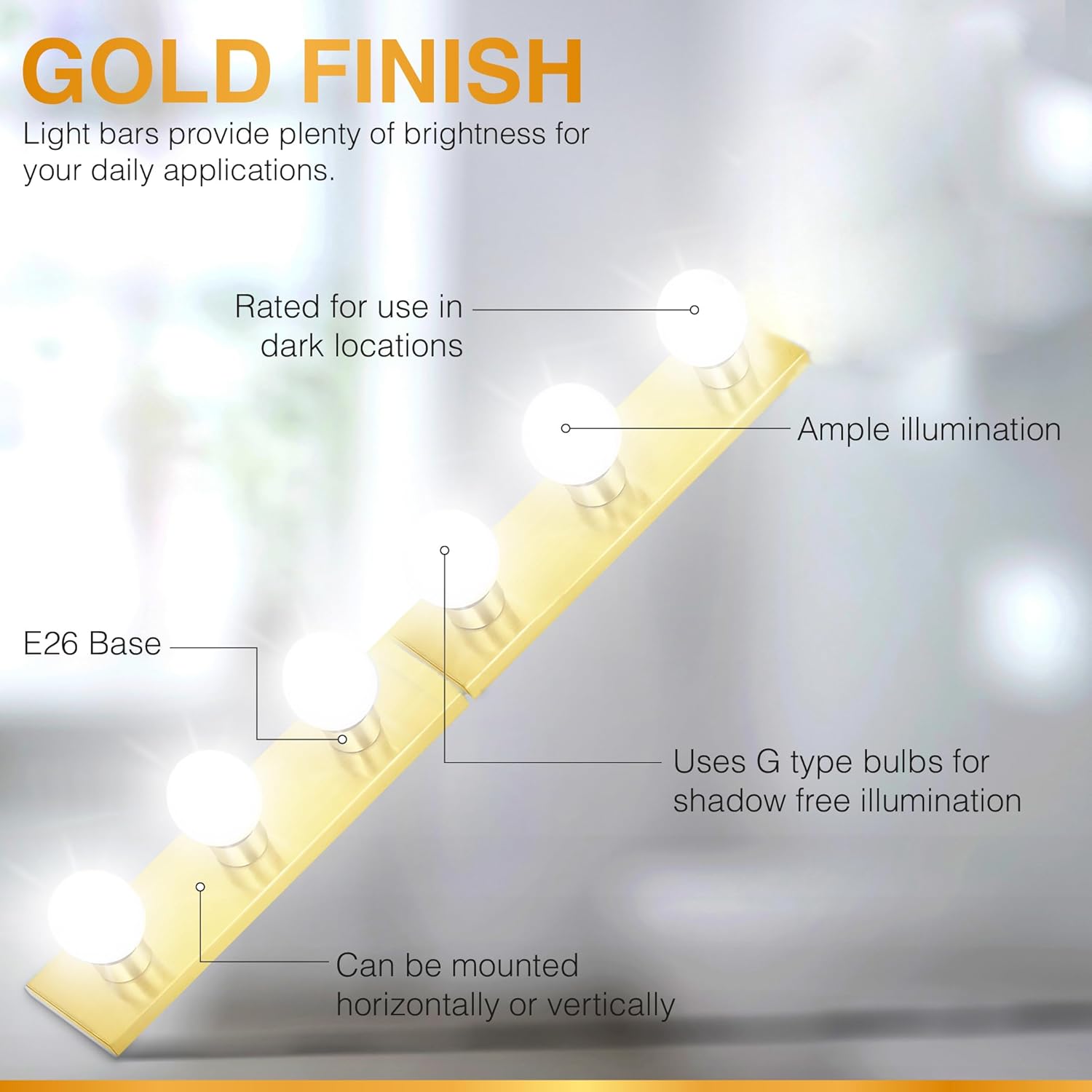 DYSMIO Lighting – Tira de tres luces para tocador de estilo Hollywood con placas doradas, accesorios de calidad de salón para dormitorio, baño,