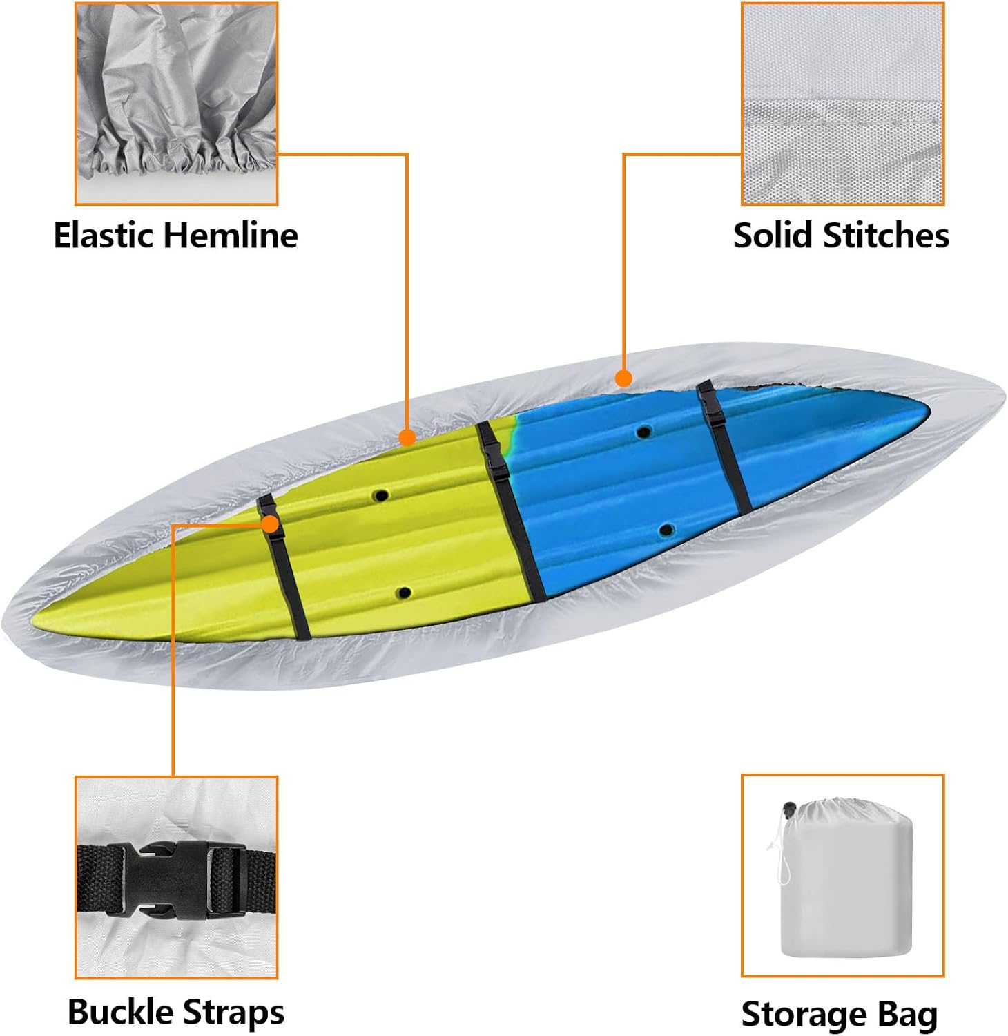 iCOVER – Funda para kayak, resistente al agua, para canoa, resistente a los rayos UV, cubierta para lancha de pesca para almacenamiento al aire