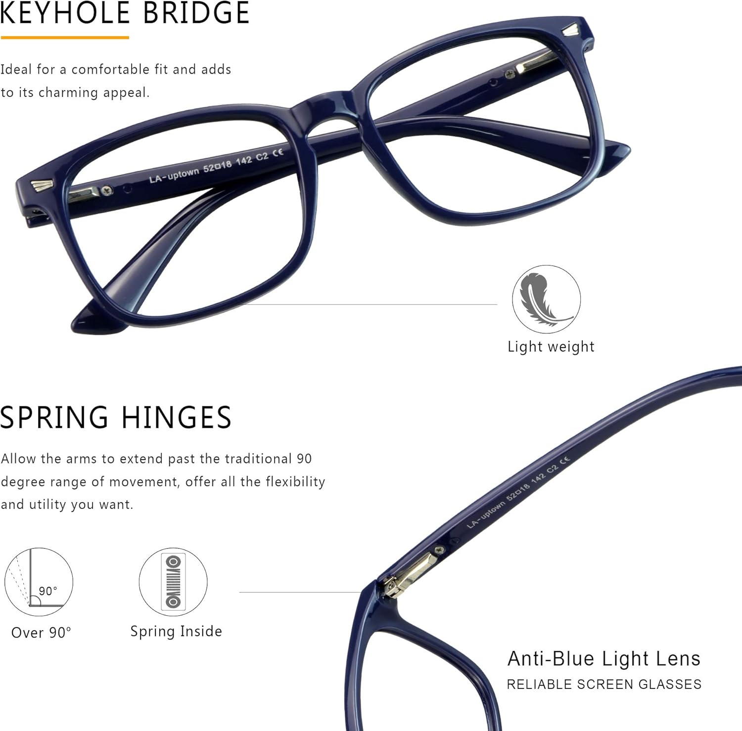 LAMBBAA Lentes presbíopes multifocales progresivos cuadrados vintage, anteojos antiluz azul para hombres y mujeres lectores