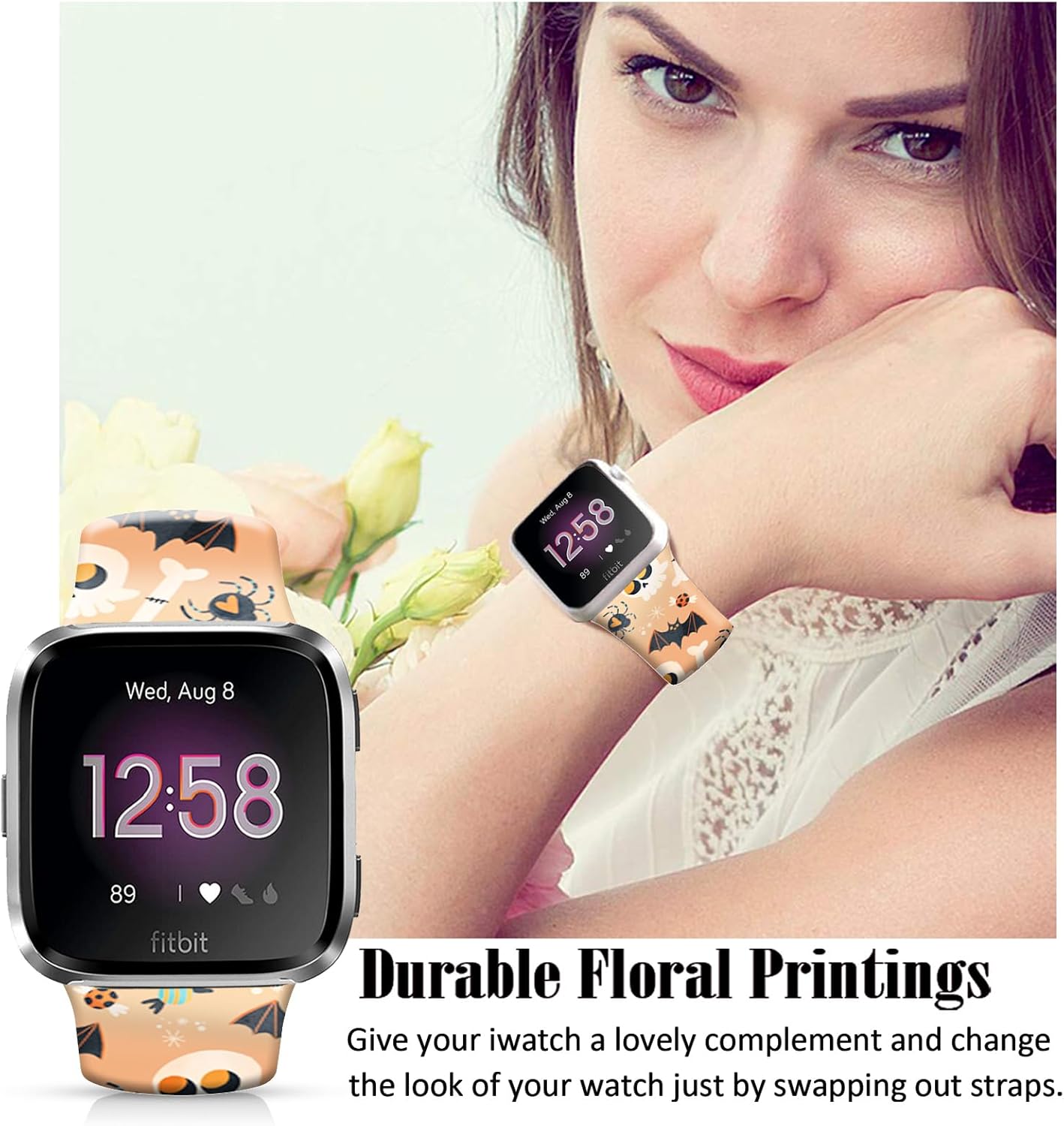 FTFCASE Correas deportivas de silicona florales compatibles con Fitbit VersaVersa 2Versa Versa SE para mujeres, hombres y niñas, correa de silicona
