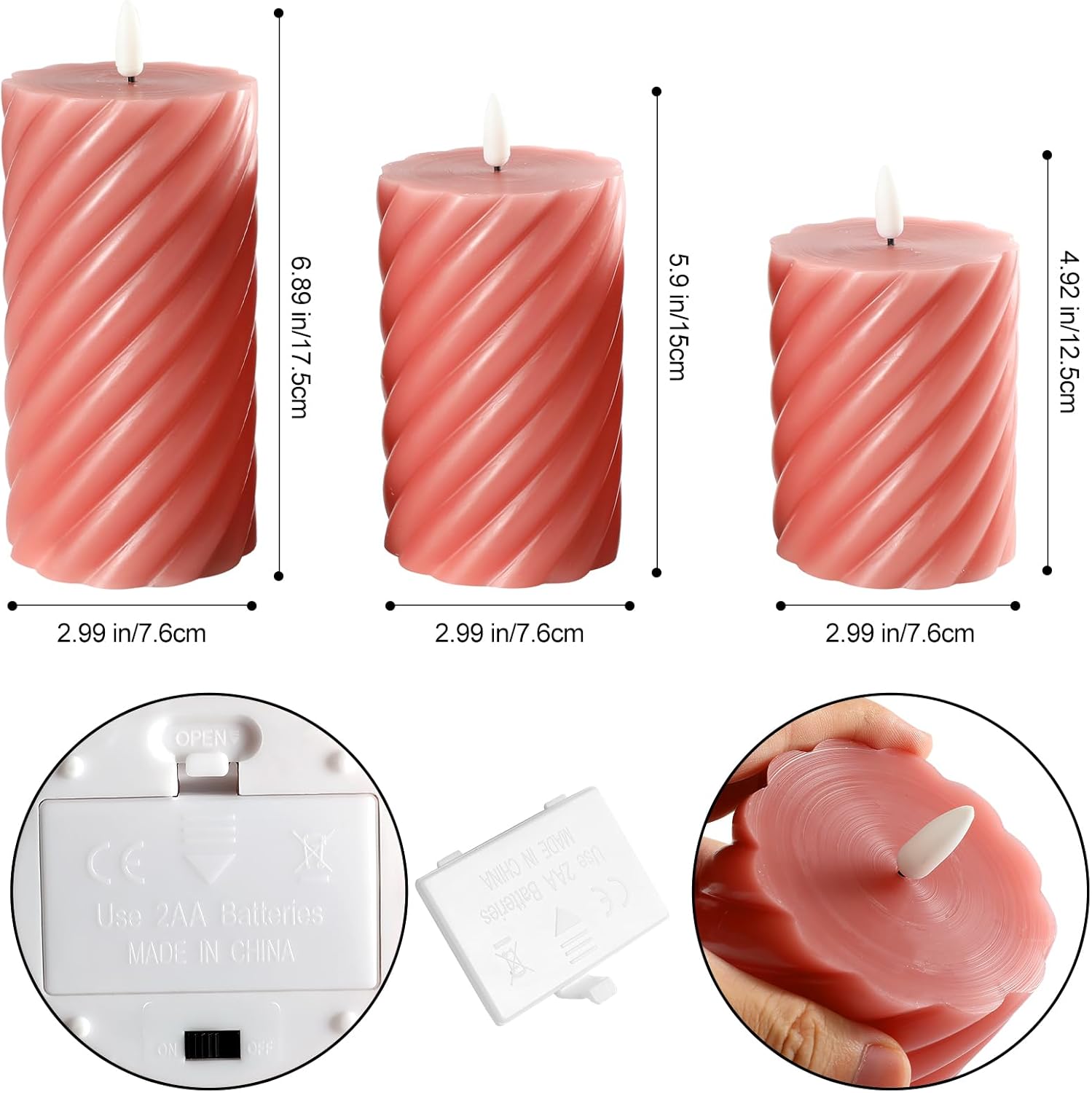 loliow Twist Candles – Juego de 3 velas parpadeantes sin llama de 3 pulgadas (4 pulgadas, 5 pulgadas, 6 pulgadas), con control remoto, para el
