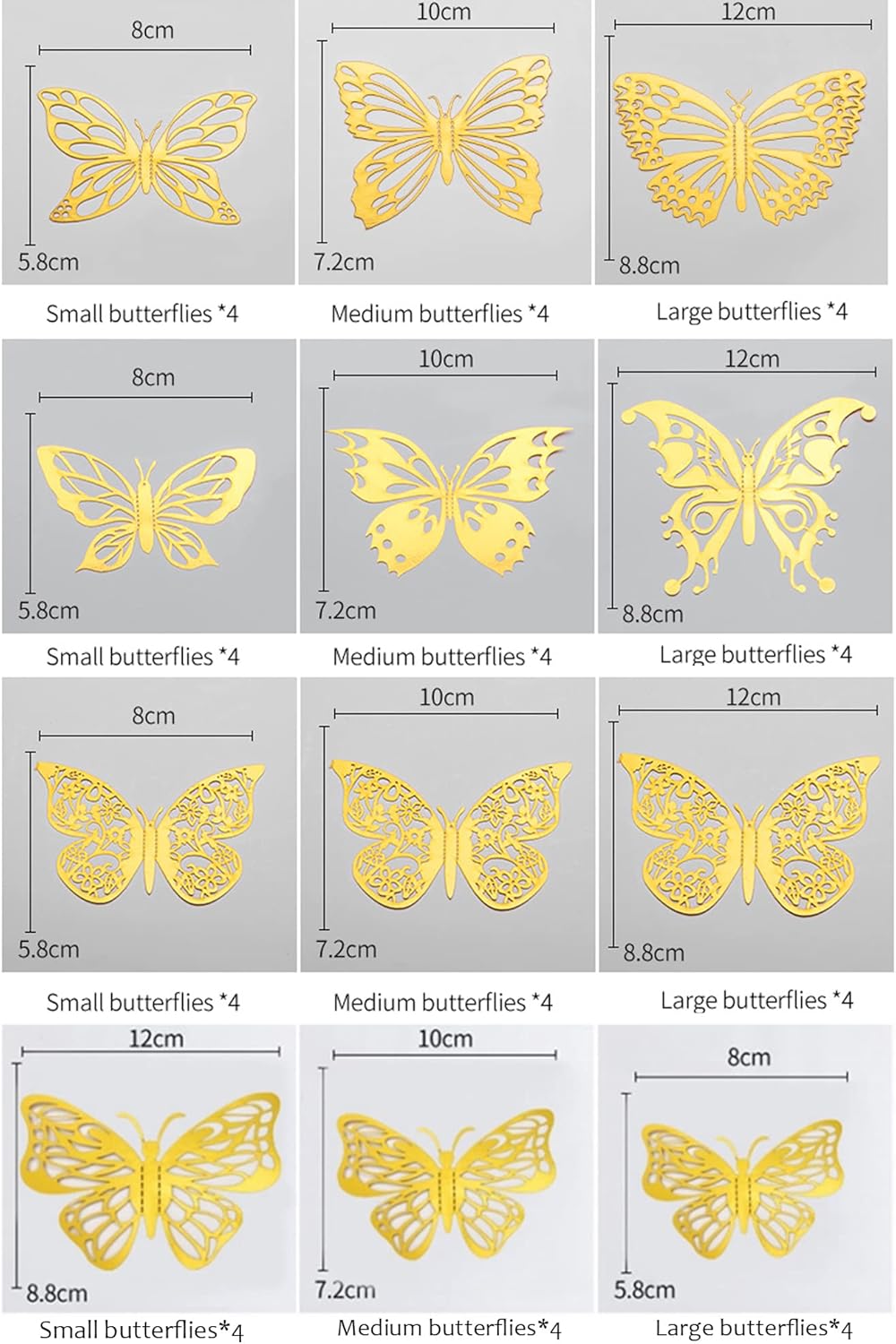 48 decoraciones de mariposa negra, 3 tamaños, 4 estilos, decoración de pared de mariposa 3D, decoraciones de fiesta de mariposa, decoraciones de