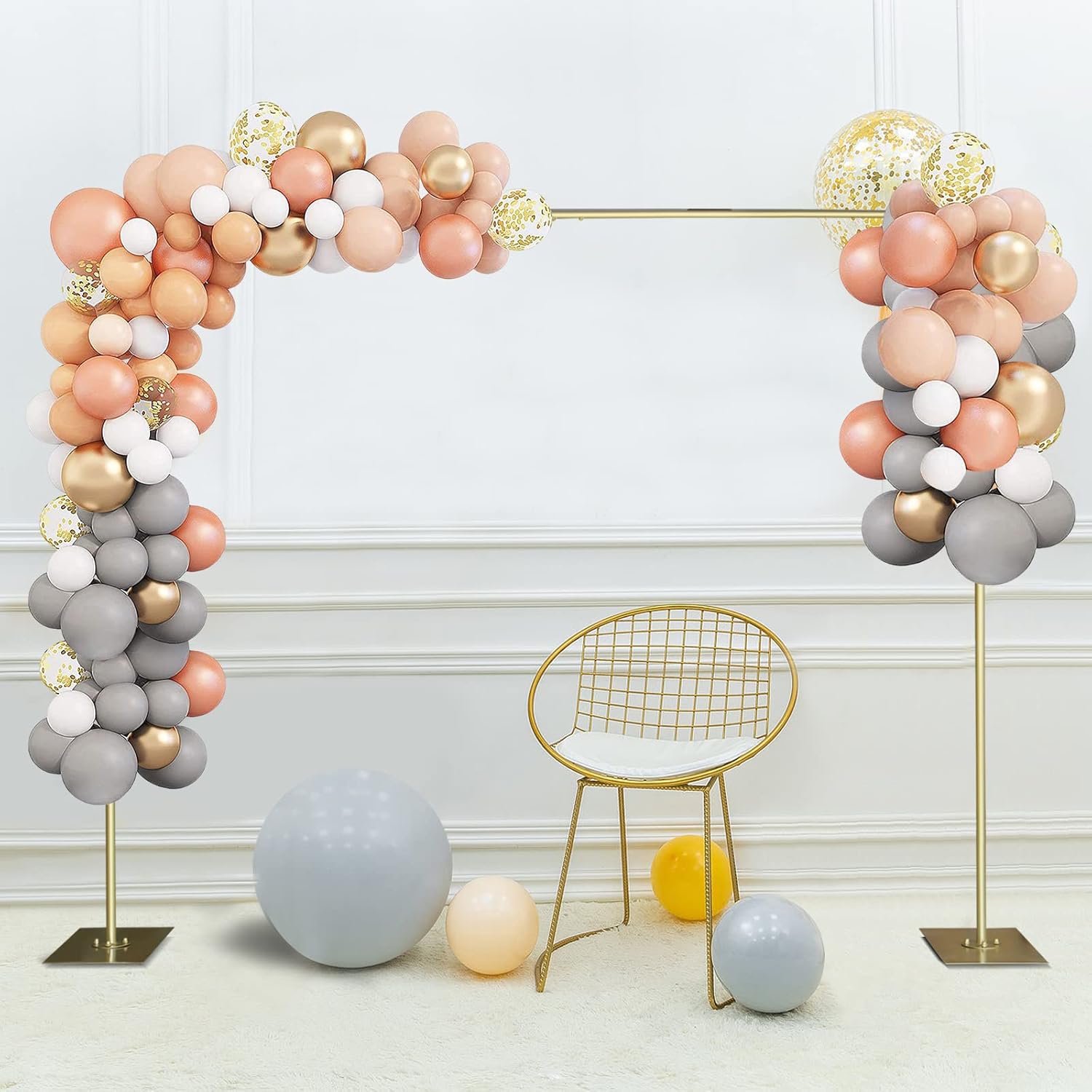 Sistema de soporte de fondo de arco de boda de metal grande, kit de tubo profesional resistente para telón de fondo con base de acero (dorado de 4.9