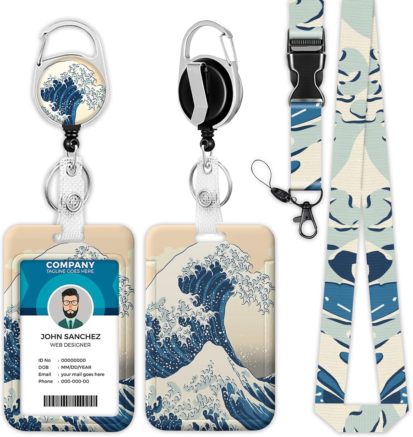 BAIJEN Grandes cordones ondulados para insignias de identificación, carrete de insignias retráctil con cordón para profesores, mujeres, niños
