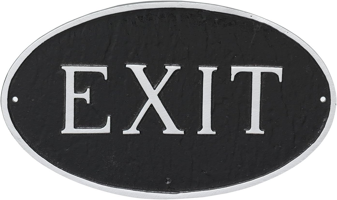 Placa ovalada de salida de metal fundido – Placa de exhibición de pared o césped – Señal de emergencia y seguridad empresarial – Aluminio recubierto