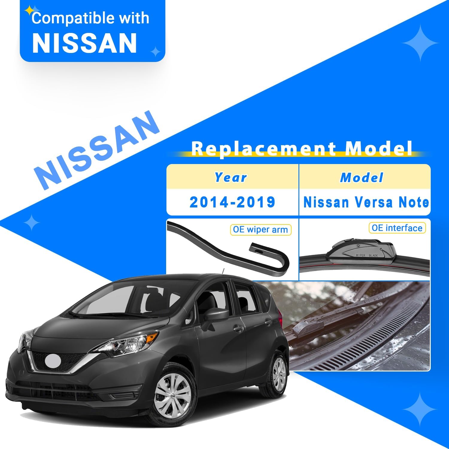 Juego de limpiaparabrisas de repuesto para Nissan Versa Note 2014, 2015, 2016, 2017, 2018, 2019, calidad original, de fábrica, para mi automóvil,