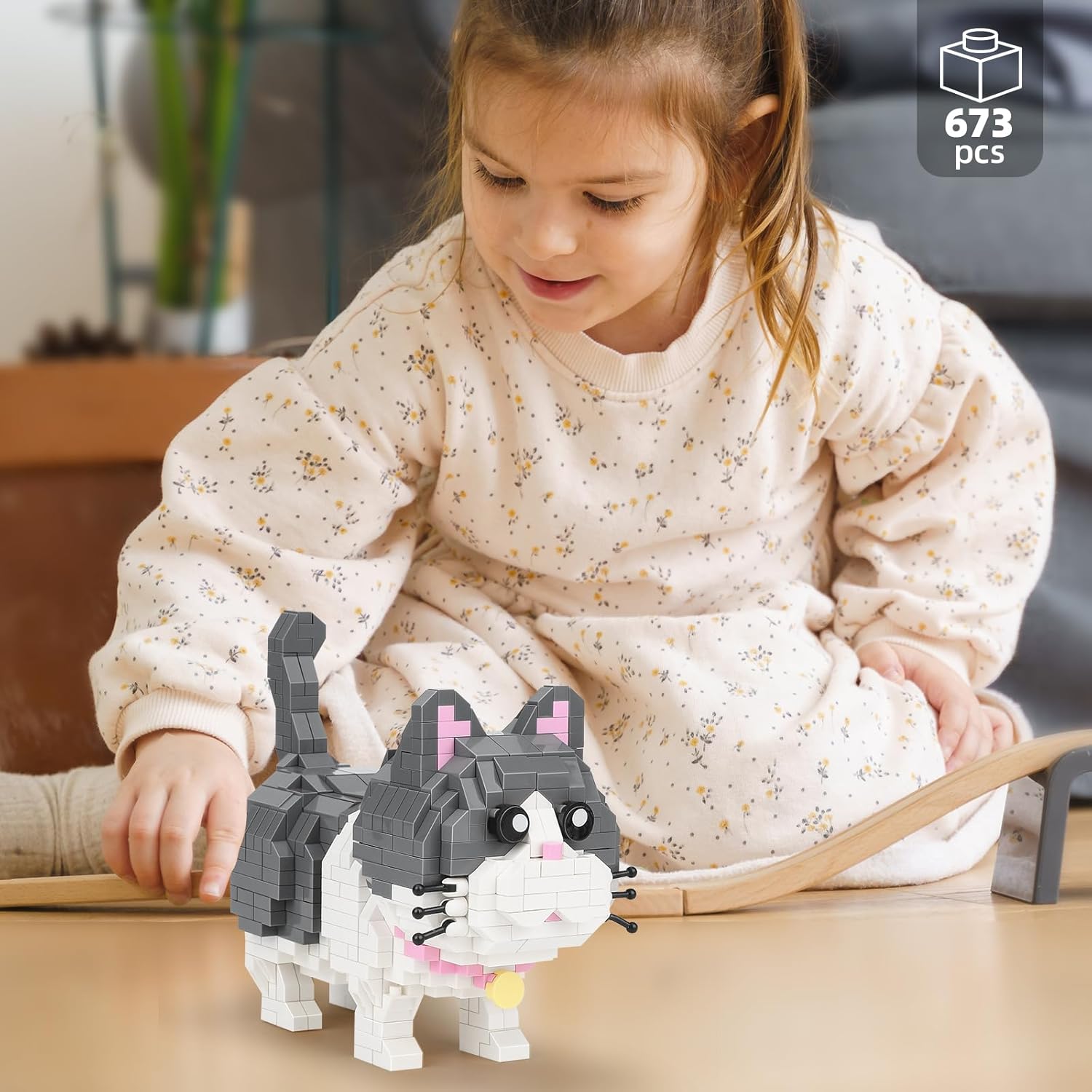QLT – Kit de bloques de construcción de micromicrobloques de construcción con diseño de gato azul, juguetes de construcción para adultos, niños y