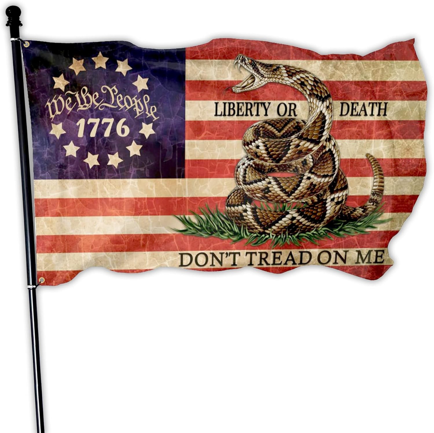 1776 Dont Tread On Me – Bandera de 3 x 5 pies, bandera estadounidense retro con texto en inglés “We The People”, bandera estadounidense del 4 de