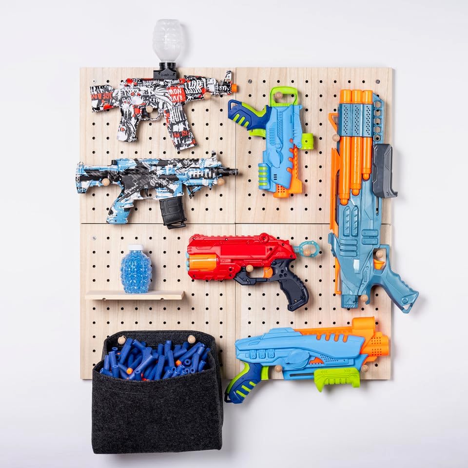 IneVibe Tableros de madera para exhibición de pared, organizador de 4 piezas y soporte para accesorios de manualidades, pistolas Nerf, joyas en