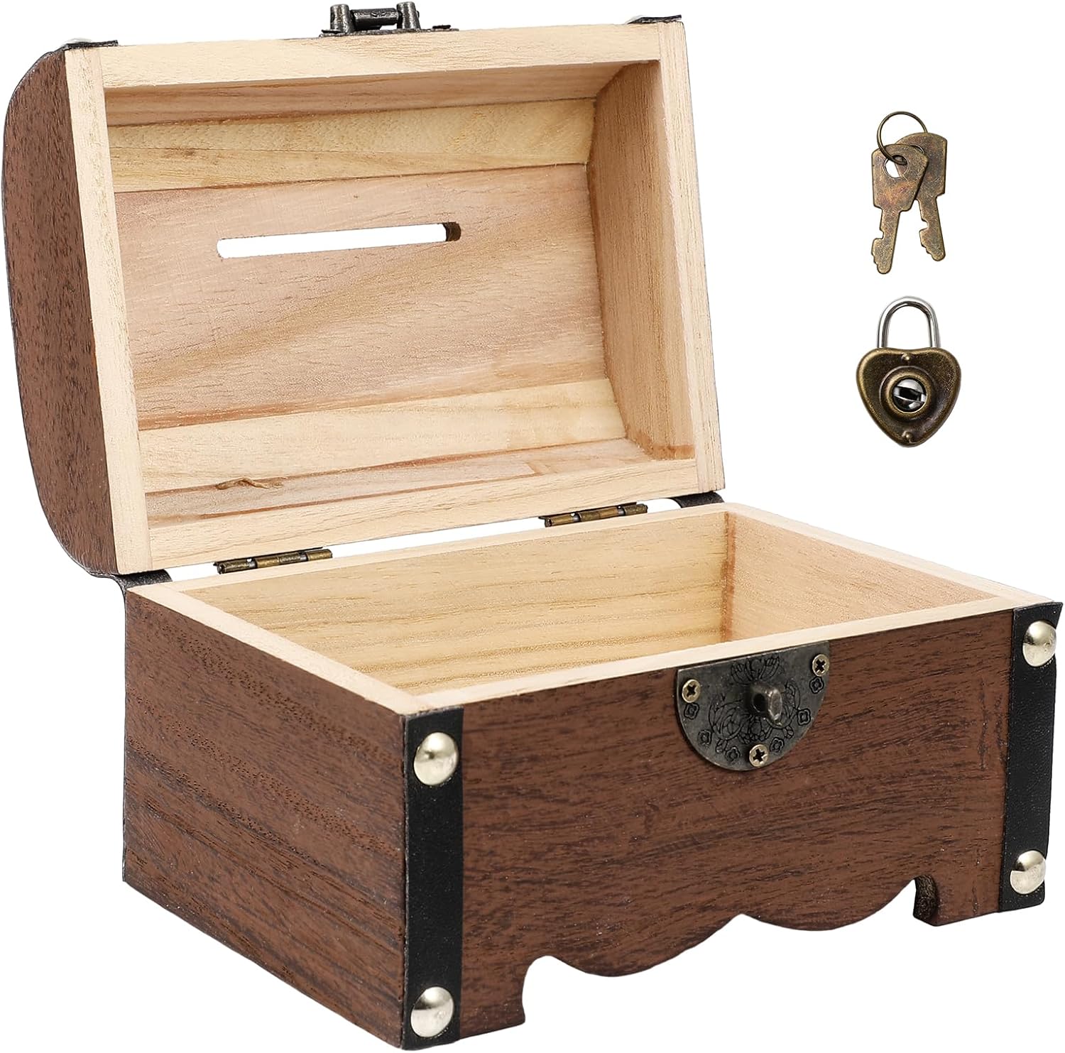 Zerodeko Cofre de madera del tesoro, alcancía, caja de almacenamiento de dinero, caja de almacenamiento de monedas para niños, caja de bloqueo con