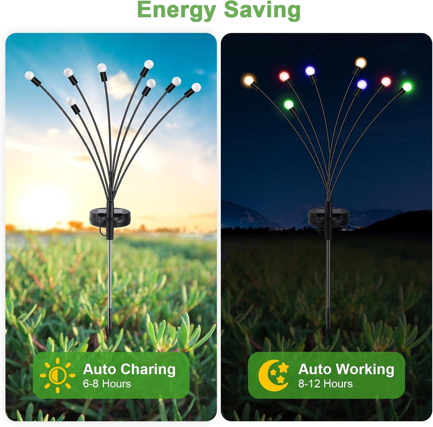 Paquete de 4 luces solares de jardín, luces de luciérnaga solares para exteriores con 8 LED, balanceo por el viento, luces solares impermeables para