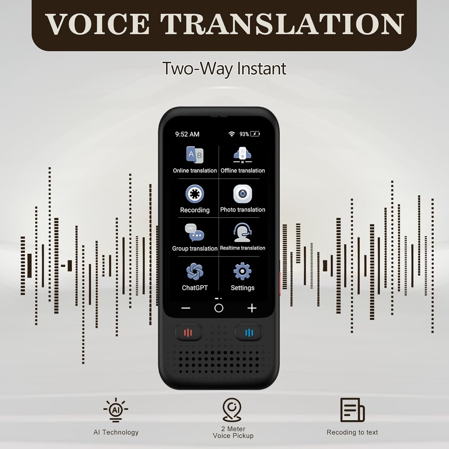 Dispositivo de traducción de idiomas, dispositivo portátil de traducción de 4 vías para traducción de voztextoofflinefoto y chatgpt, traducción de