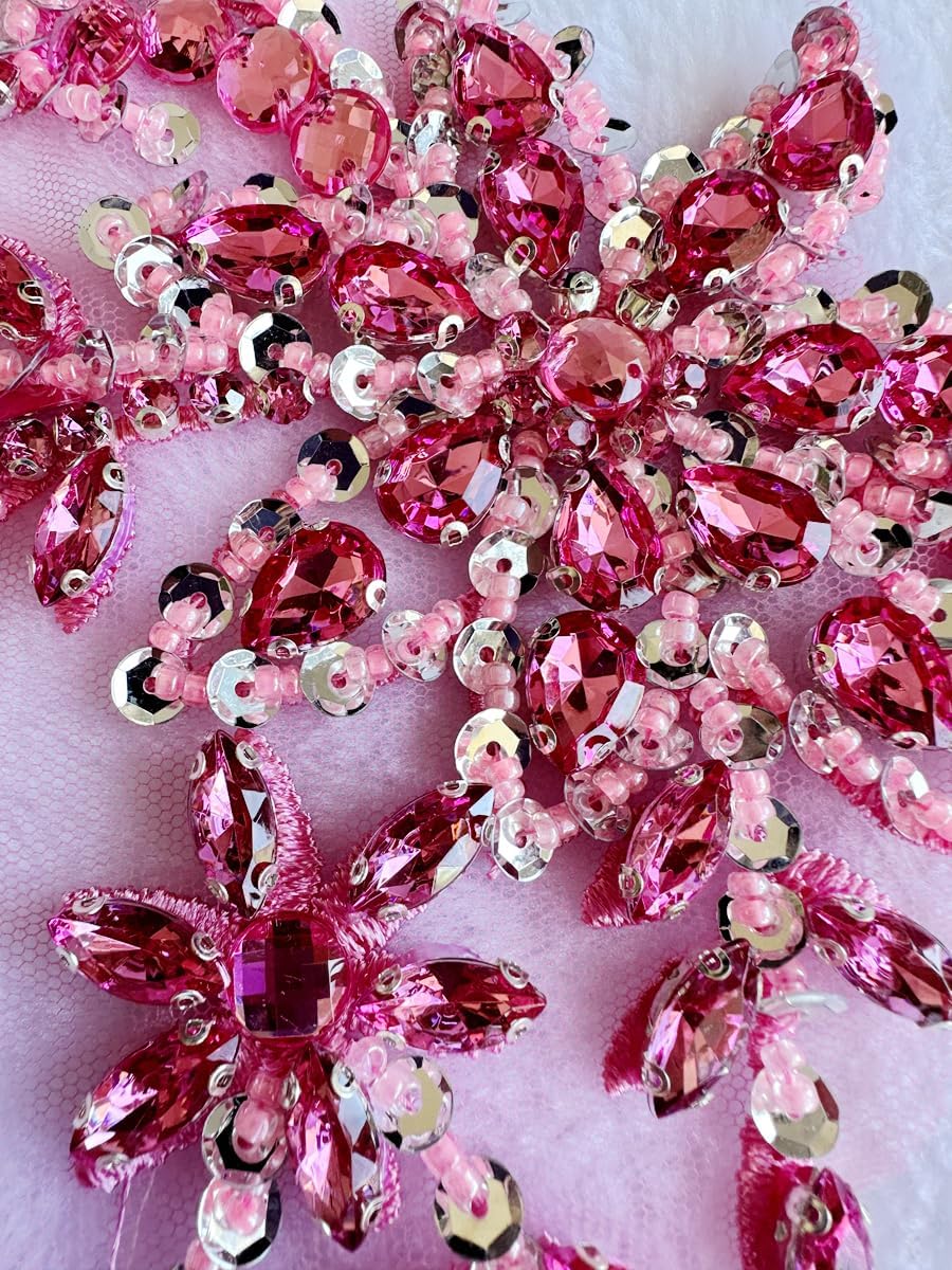 Diamantes de imitación acrílicos brillantes hechos a mano en apliques de encaje, cuentas de costura, parches para accesorios para vestido de novia