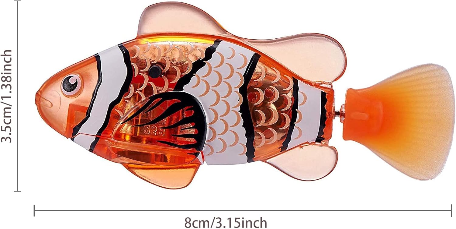 Robot Fish Activado por agua, natación en agua con luz LED, juguetes eléctricos de bañera para mascotas, gatos, perros (dorado + morado)