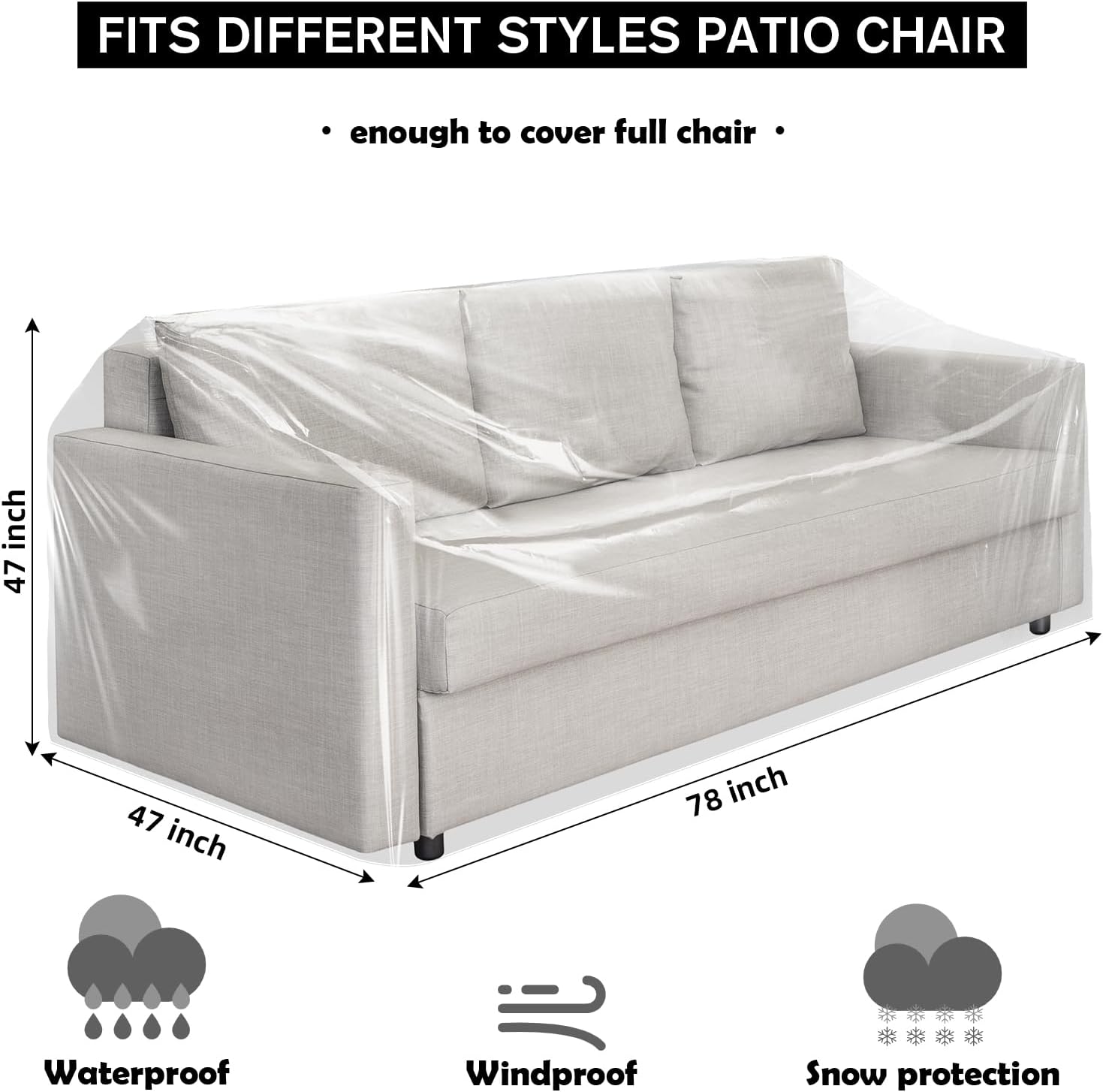 Tudomro Funda para silla de plástico para exteriores, impermeable, a prueba de polvo, funda de sofá de plástico transparente para muebles, sofá,