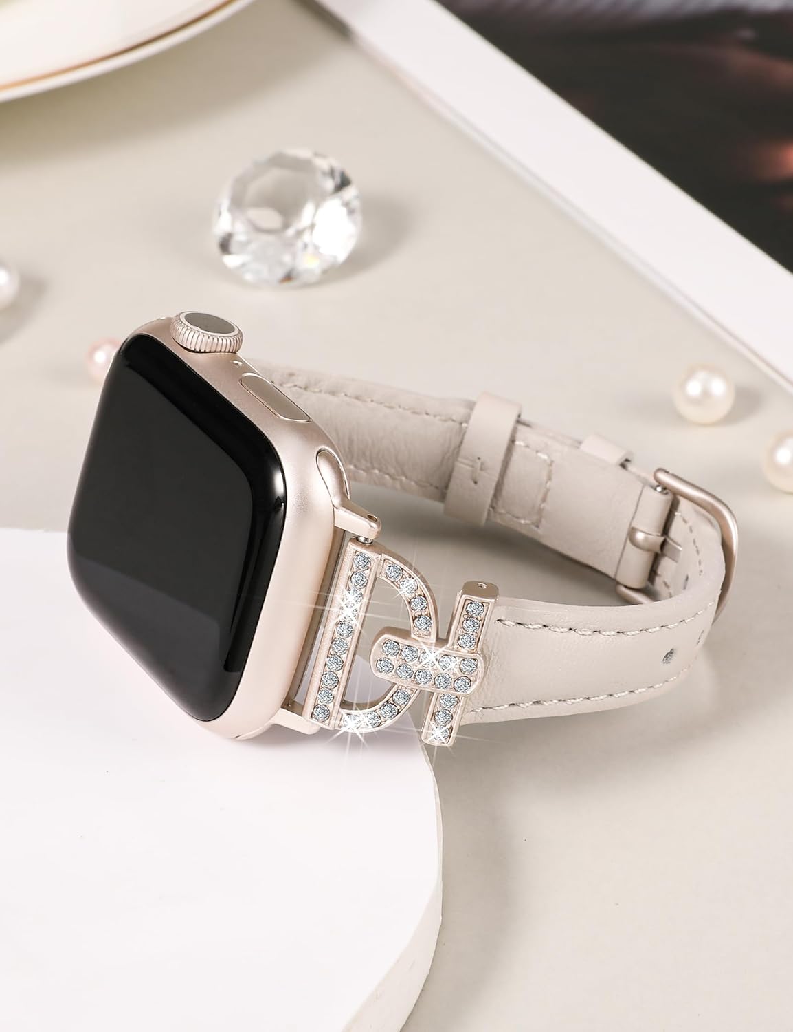 TOYOUTHS Correa de cuero compatible con Apple Watch Band 3840414244451.929 in, correa delgada y elegante para mujer con hebilla de metal de diamante