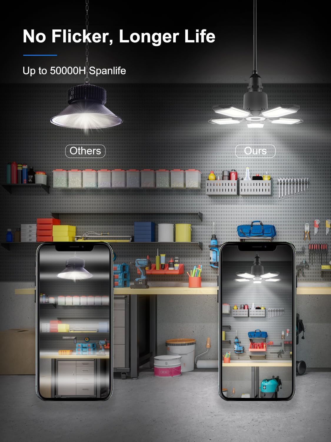 SEOBIOG Paquete de 2 bombillas LED de luz de garaje atornilladas para tienda, ultra brillante de 180 W, 18000 lúmenes, 6500 K con 5+1 paneles