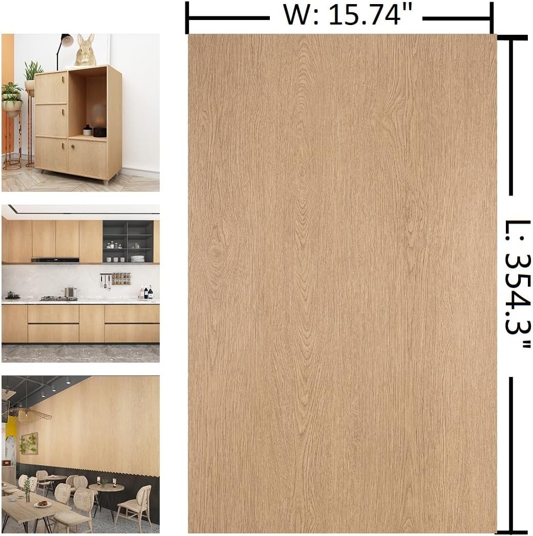 Boobest Papel tapiz texturizado de madera natural extra grueso de 15.74 x 354 pulgadas, para pegar y despegar, papel de contacto de madera marrón