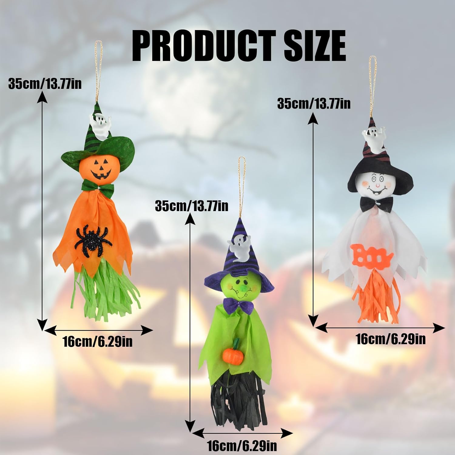 Decoraciones colgantes de fantasma de Halloween, 3 piezas de lindo colgante de paja de fantasma volador, adornos colgantes de Halloween para patio