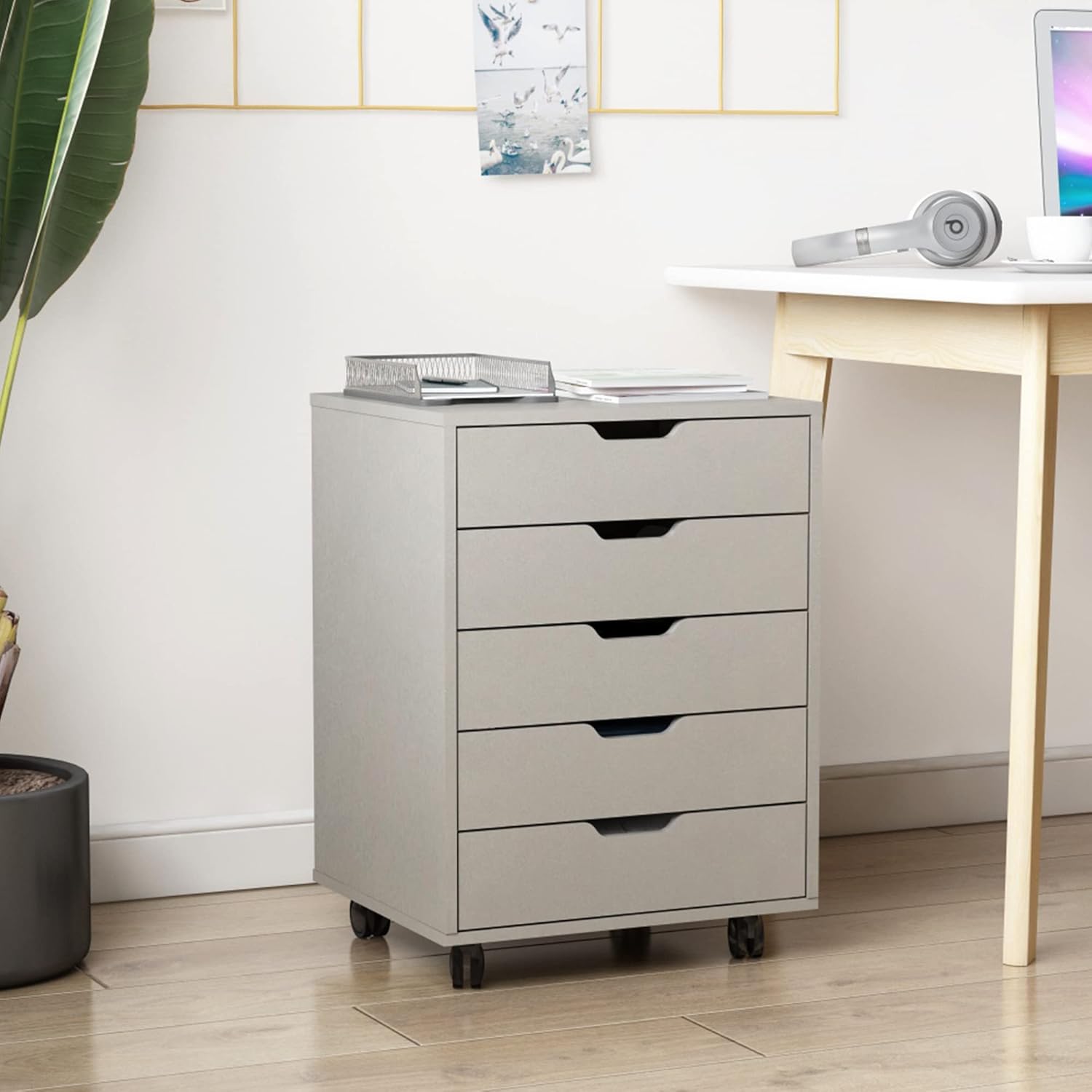 Zanzio Archivador móvil para oficina en casa con 54 cajones delgados, pequeño gabinete vertical comercial con ruedas, archivador rodante para