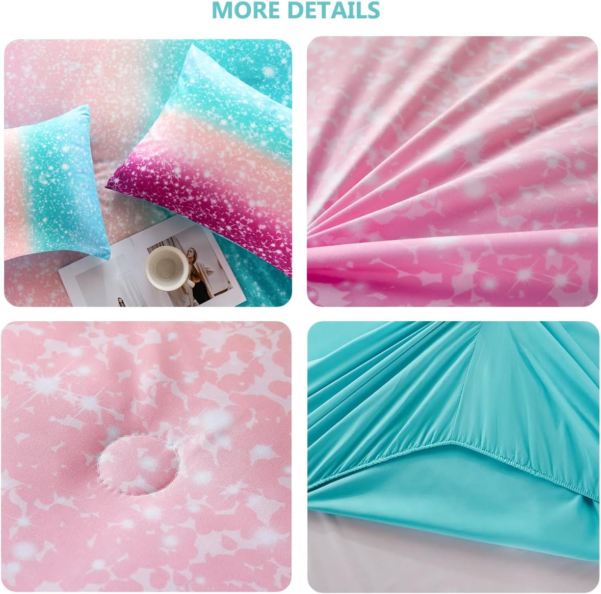 PERFEMET Juego de edredón Queen con sábanas, juego de ropa de cama de 6 piezas de teñido anudado arco iris para niñas, ropa de cama degradado con