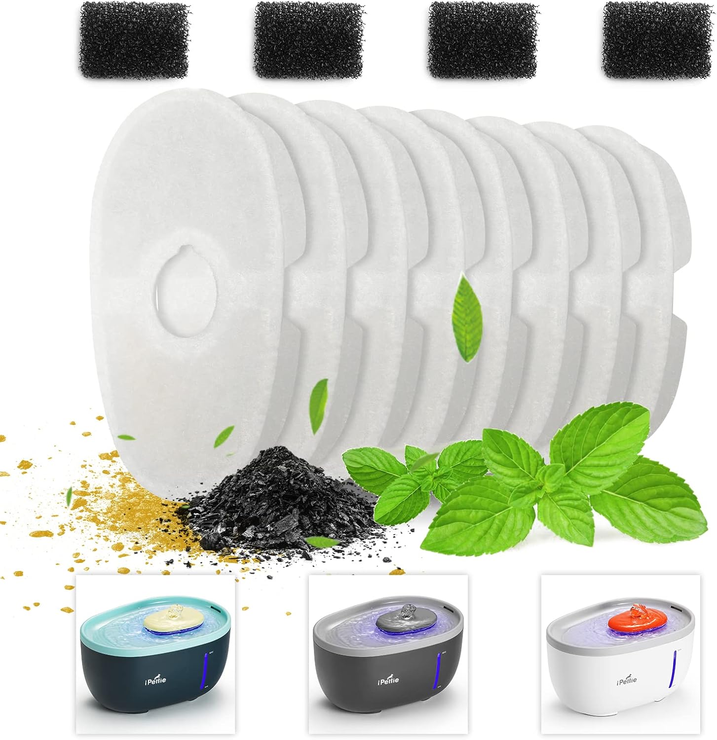 iPettie Filtros de fuente de agua para fuente de aguacate, IP-AD21-F8, 8 filtros de carbono y 4 filtros de espuma