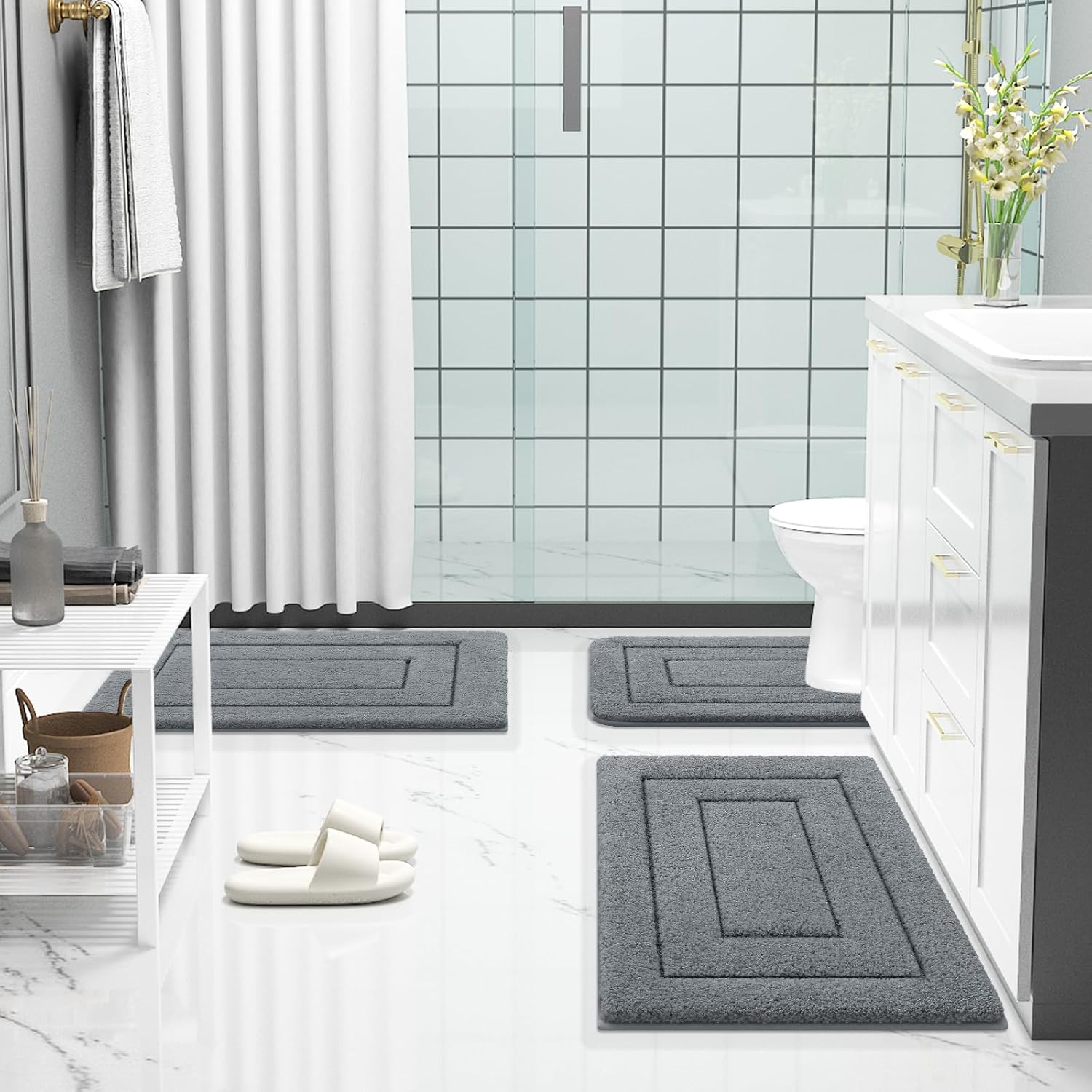 Buganda Tapetes de baño, de 36 x 24 pulgadas, de microfibra suave y absorbente, antideslizantes, peludos, lavables a máquina, para el suelo del