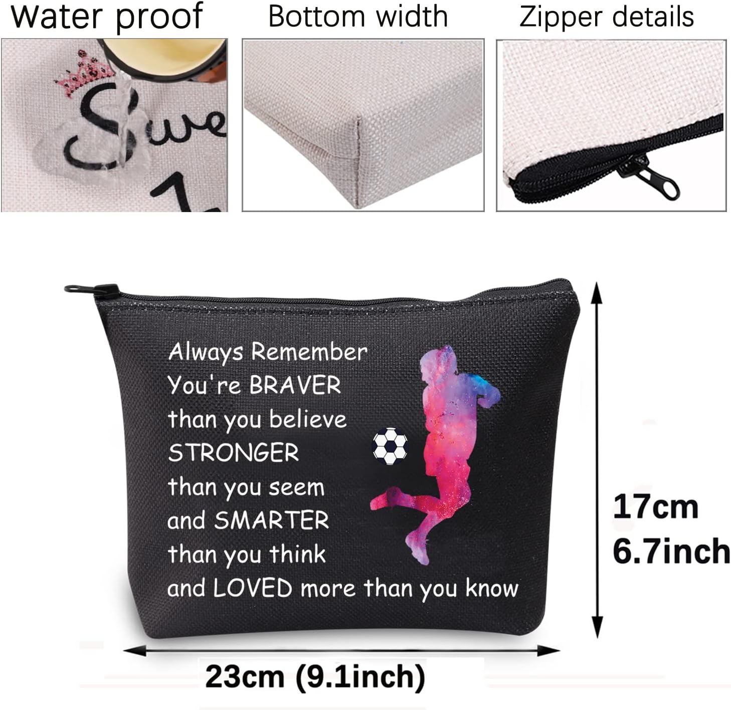 Regalos de fútbol para ella, bolsa con cremallera, bolsa de fútbol, cosméticos, maquillaje, jugador de fútbol, regalo del equipo de fútbol, regalo