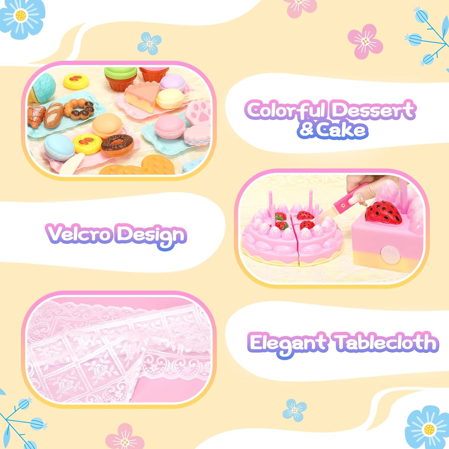 Tagitary Juego de fiesta de té para niñas pequeñas, juego de té de princesa, incluye galletas de postre, tetera, mantel y funda de transporte,