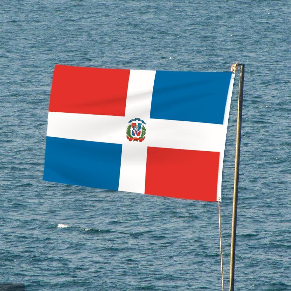 Bandera de República Dominicana de 3 x 5 pies, banderas impresas de poliéster 100D para decoración patriótica de interiores y exteriores