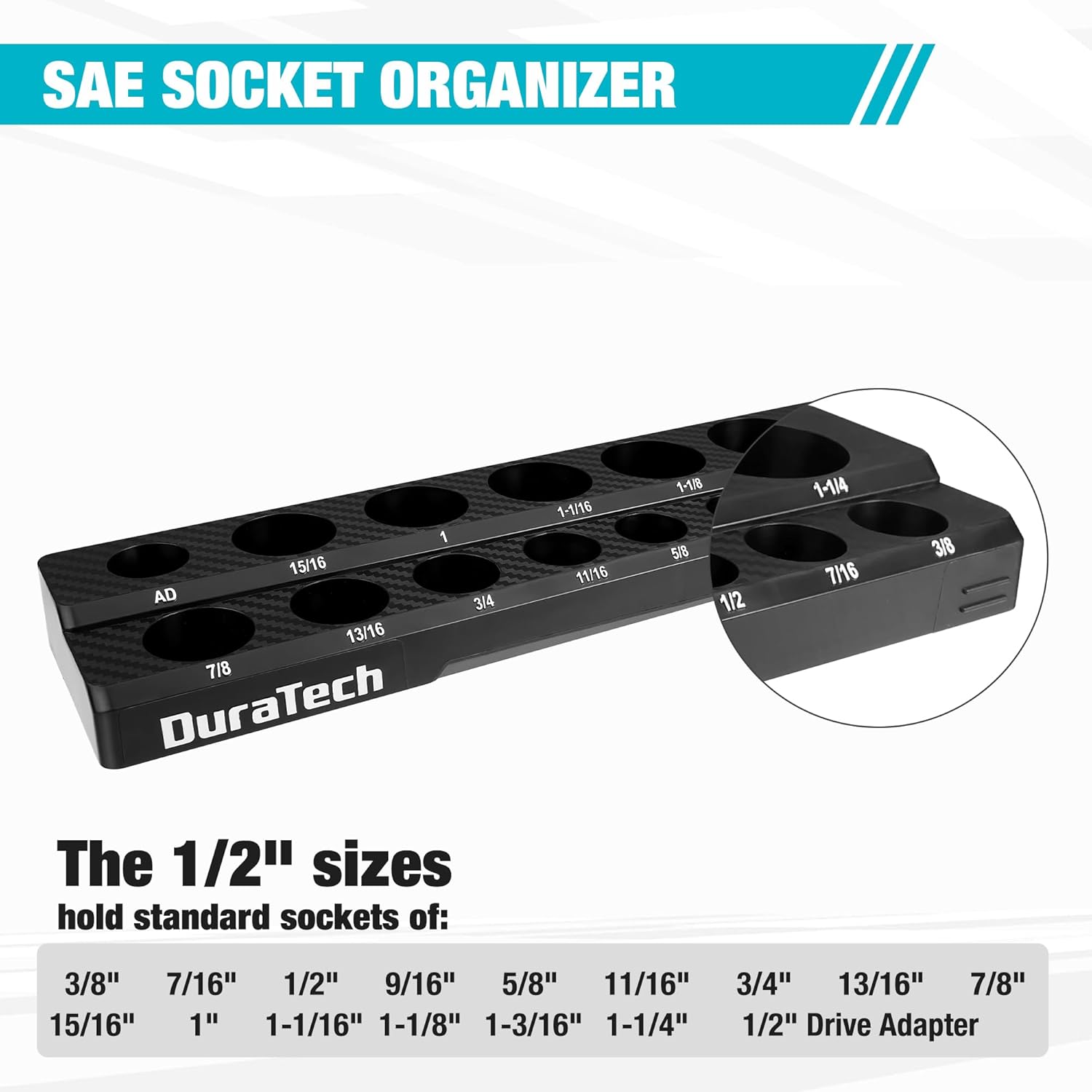 DURATECH Organizador magnético de enchufes, bandeja de enchufes SAE de 12 pulgada con capacidad para 16 piezas de enchufes de tamaño estándar y