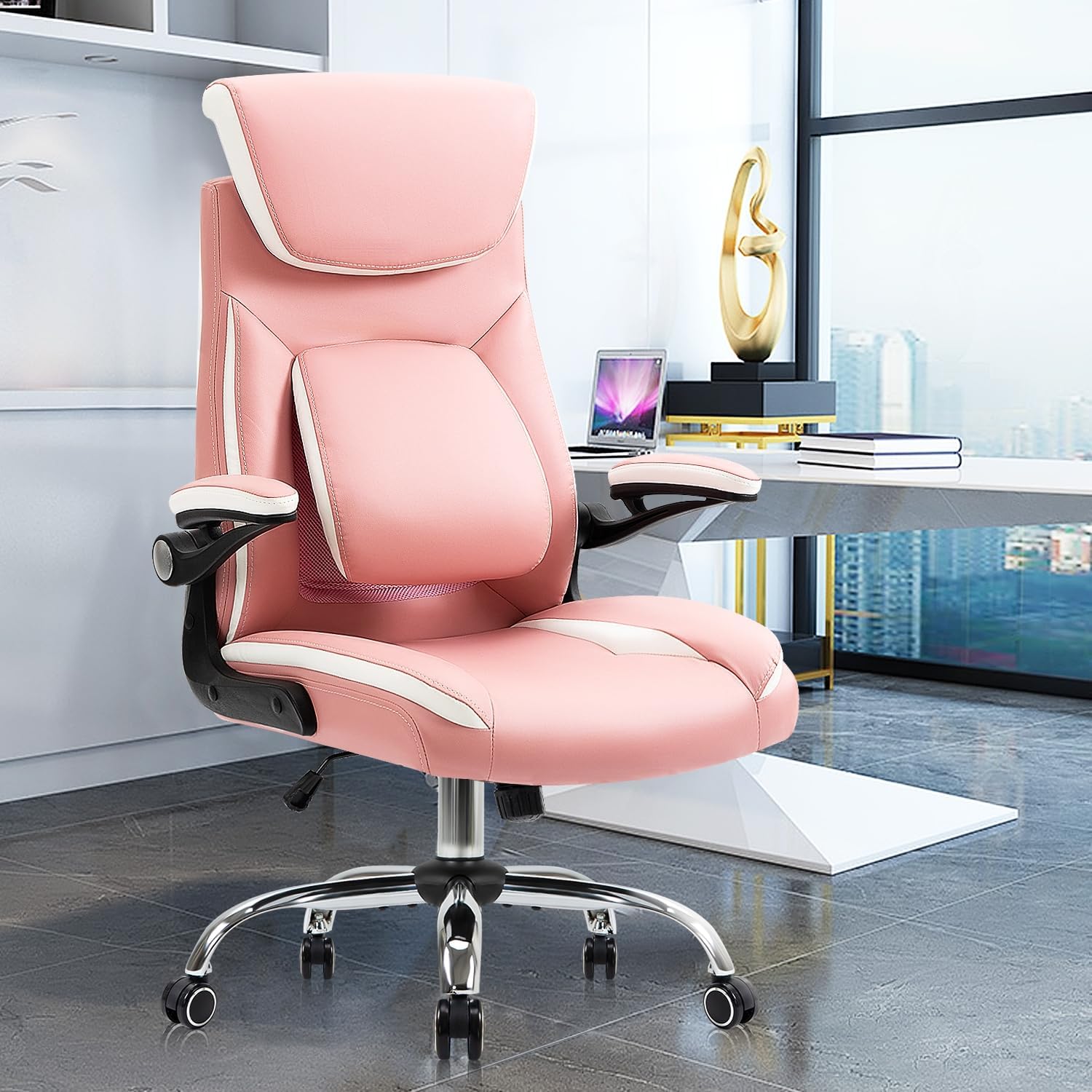 YAMASORO Silla ejecutiva ergonómica de oficina con respaldo alto, silla de escritorio para computadora de hogar con brazos abatibles acolchados,