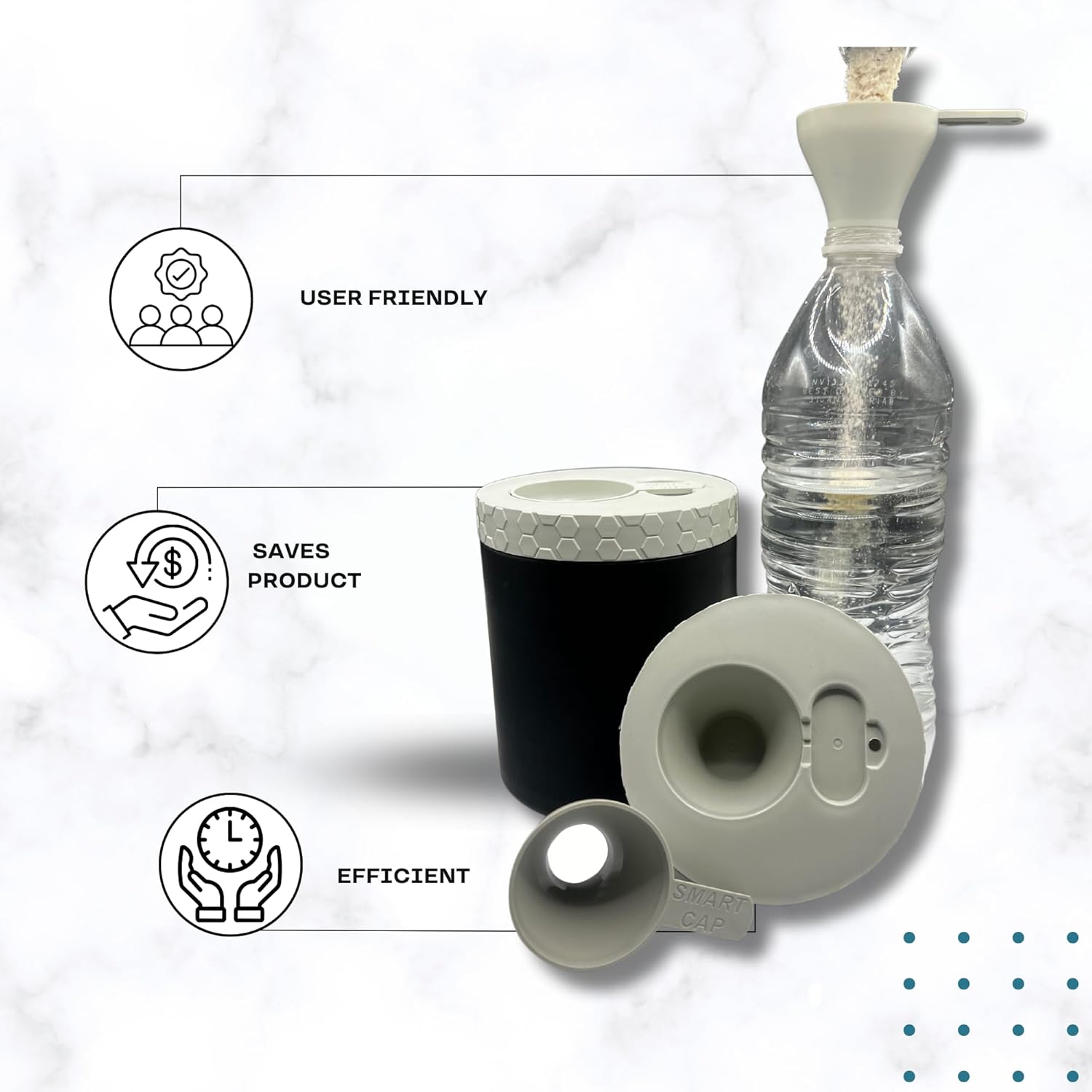 Smart Cap – Una tapa revisada con un embudo magnético empotrado, perfecta para polvos de suplemento y pre-entrenamiento. Fácil de limpiar, sin