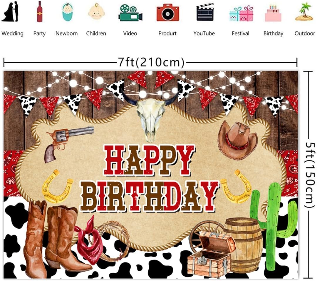 Wollmix Decoraciones de fiesta de cumpleaños de vaquero occidental, fondos de madera rústica marrón, rodeo del viejo oeste, para niños, niños,