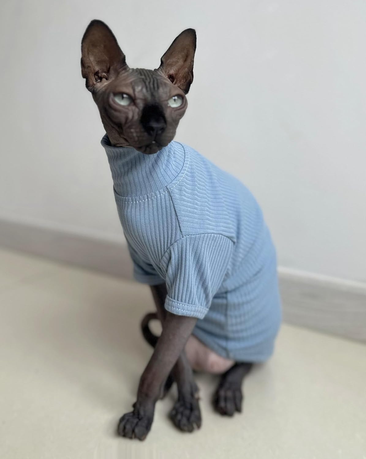 Sphynx – Camisa de algodón para gatos sin pelo, cuello alto, camisetas de gatito con mangas, pijama de gato para Sphynx Cornish Rex, Devon Rex,