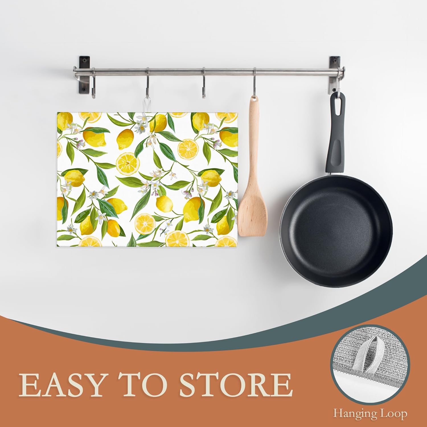 Tapete de secado de platos de frutas de limón, hojas y flores, almohadilla de secado de platos de encimera, tapete de microfibra ultra absorbente