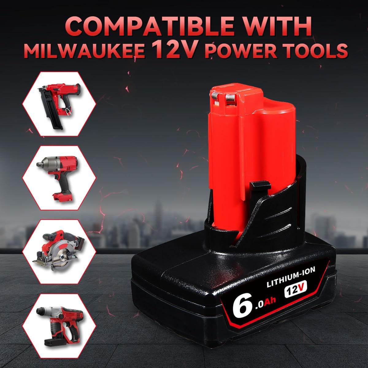 Paquete de 2 baterías de repuesto de iones de litio M-12 de 6Ah para Milwaukee M-12 compatibles con batería Milwaukee de 12 V 48-11-2460 48-11-2412