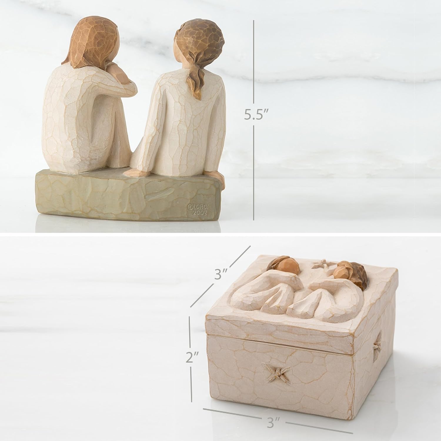 Willow Tree Figura de corazón y alma más caja de recuerdos de la amistad, juego de 2 piezas esculpido pintado a mano
