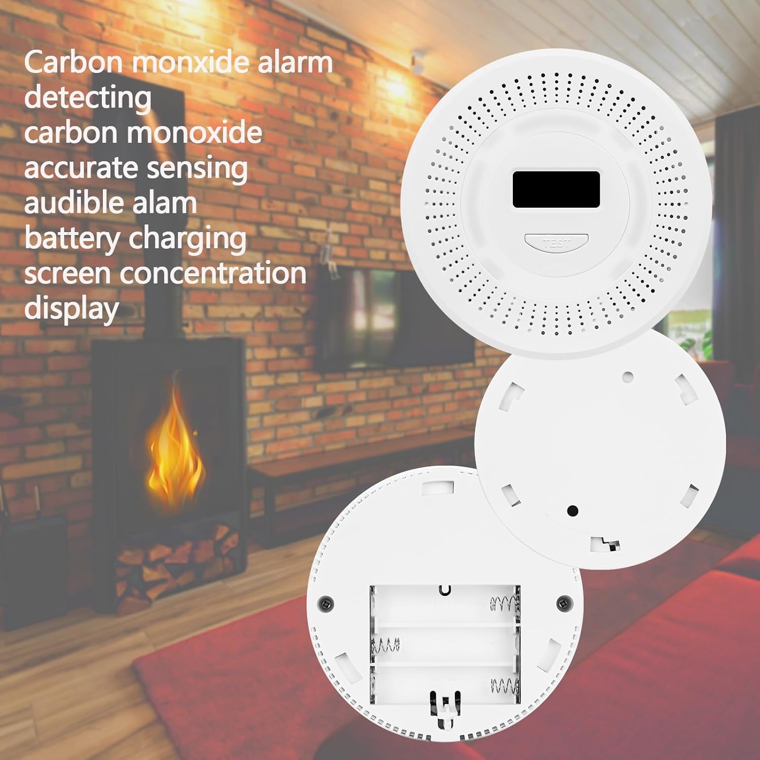 Detector de CO y humo 2 en 1, detectores de monóxido de carbono con botón de pruebareinicio y pantalla LED digital y detectores de alarmas y