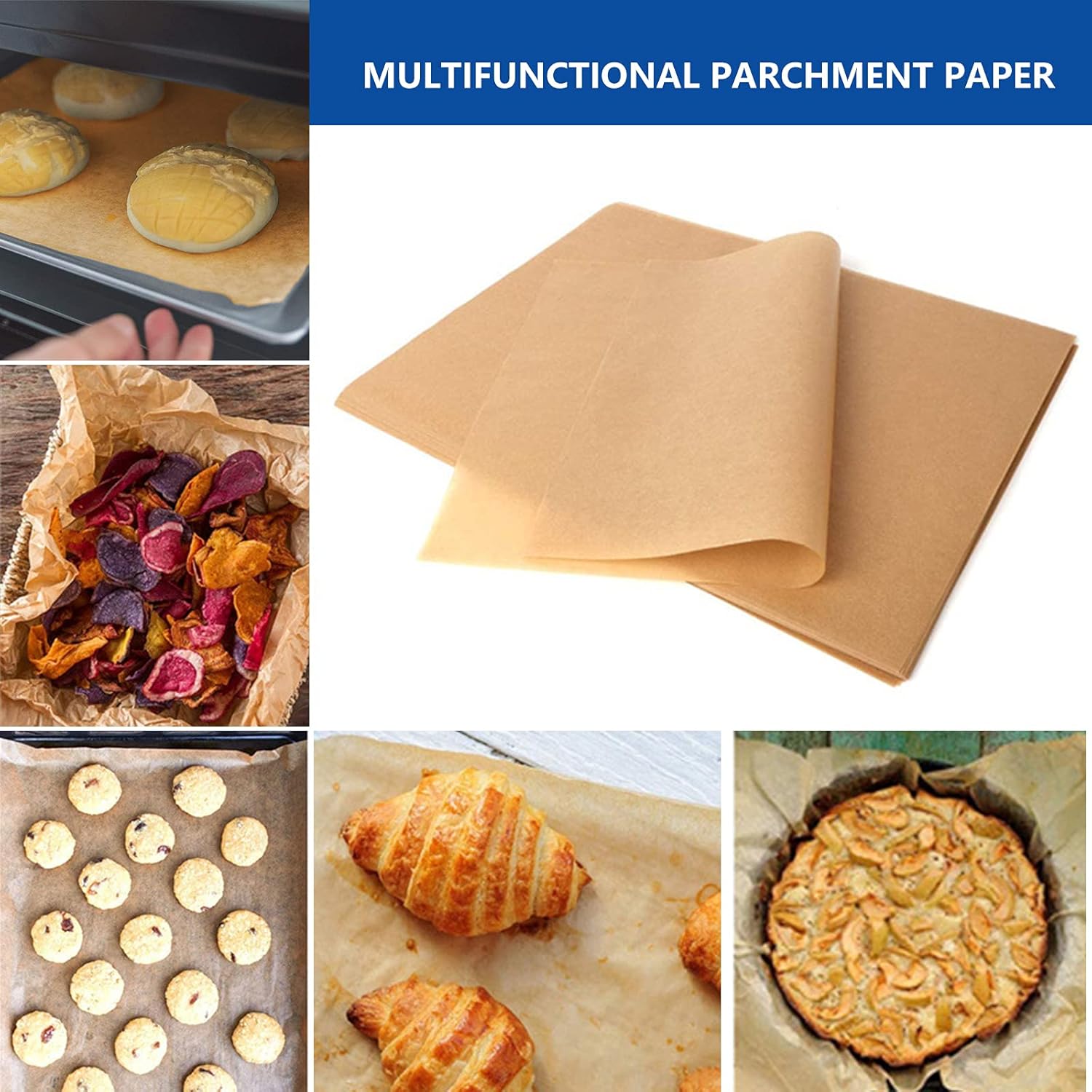Hojas de papel para hornear, 8 x 12 pulgadas, antiadherentes precortadas, adecuadas para hornear, asar a la parrilla, freidora de aire, taza de pan