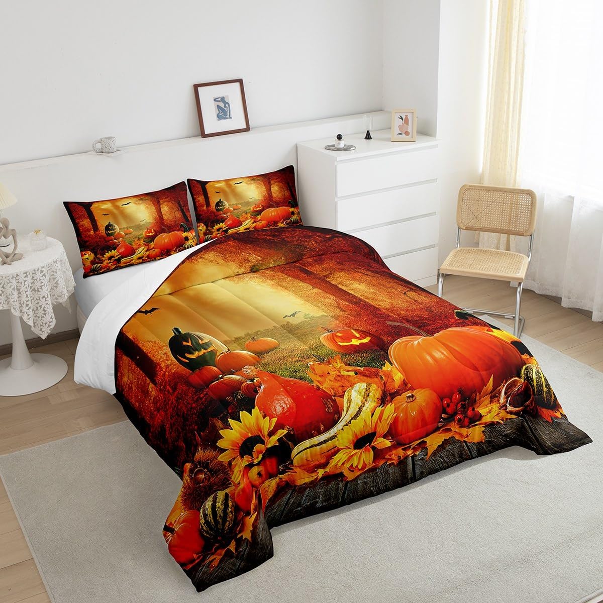 Juego de edredón de decoración de otoño para niños, niñas y mujeres, ropa de cama de regalo para el día de Acción de Gracias, ropa de cama de