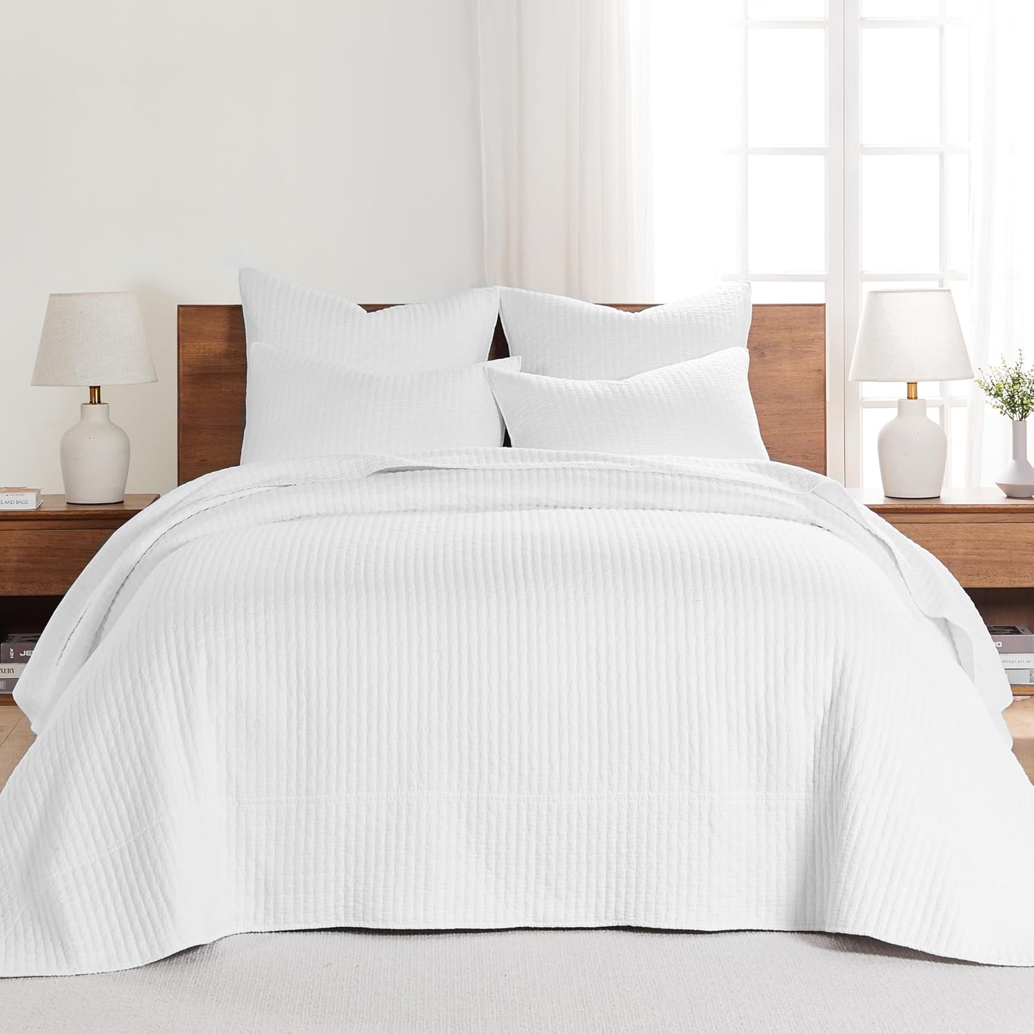 Levtex Home – Juego de colcha de punto de cruz blanco brillante – Colcha Queen y dos fundas estándar – Patrón de punto de cruz – Colcha (104 x 106