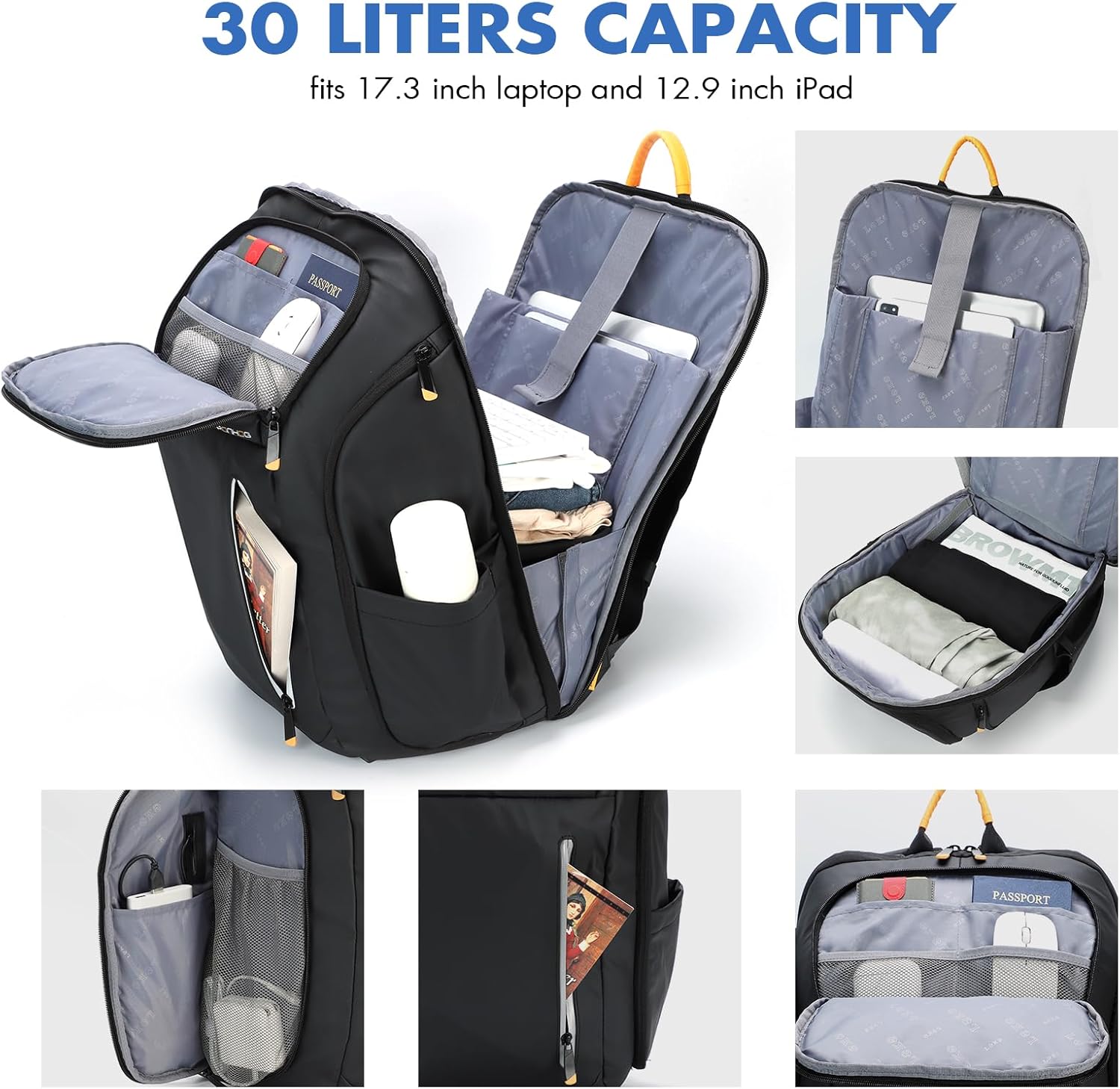 Mochila de negocios para hombre, mochila tecnológica impermeable para laptop de 17.3 pulgadas, mochila de viaje de nailon 900D con puerto de carga